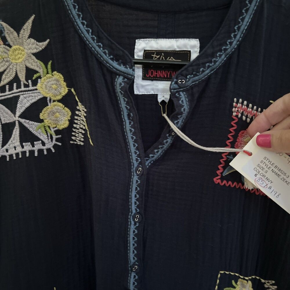 Johnny Was Biya Zeke Blouse Gauze Size Small Tunic Top Navy Blue Boho NWT! - Picture 8 of 9